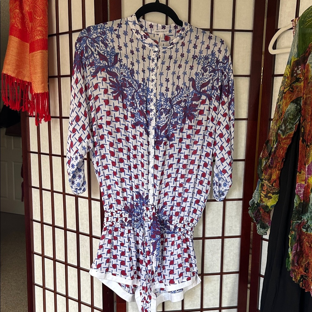 Poupette St Barth Romper with Blue & Red Design